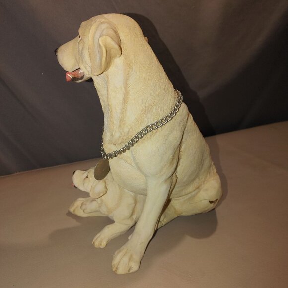 Yellow Labrador Dog Puppy Figurine Chain Collar 11 Inches Tall Resin Sculpture - Picture 7 of 9